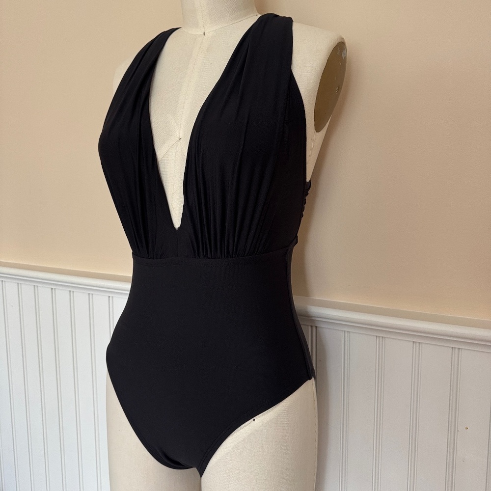 Sea Angel Black One-Piece Deep Plunge Swimsuit Size XS